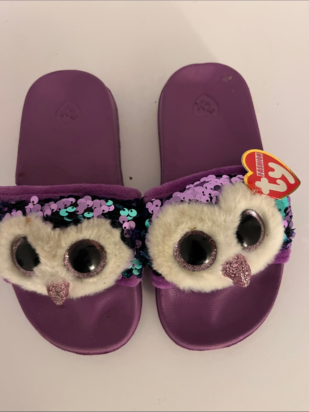 Ty Purple Sequin Owl Slide Slippers